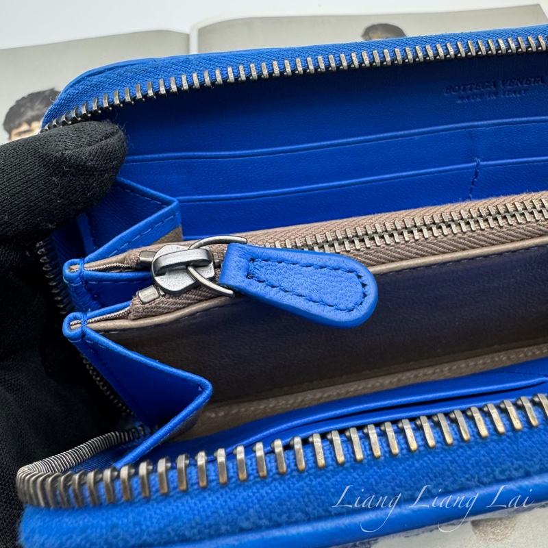BOTTEGA VENETA BV經典小羊皮編織寶藍色拉鏈長夾-8