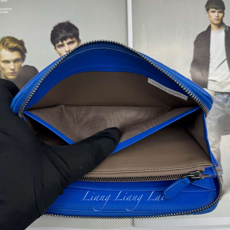 BOTTEGA VENETA BV經典小羊皮編織寶藍色拉鏈長夾-10