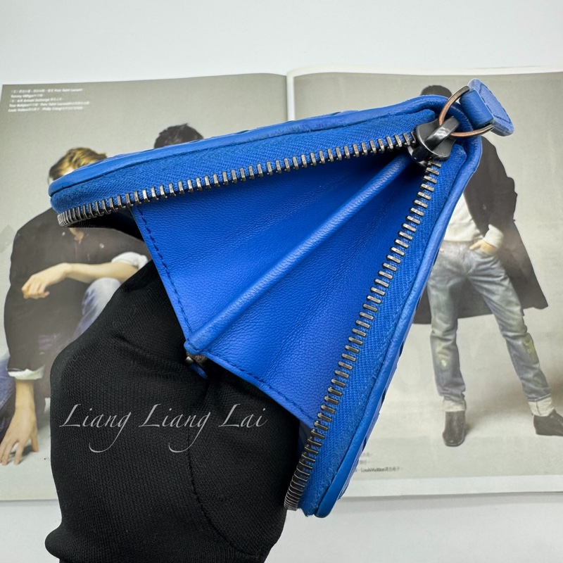 BOTTEGA VENETA BV經典小羊皮編織寶藍色拉鏈長夾-12