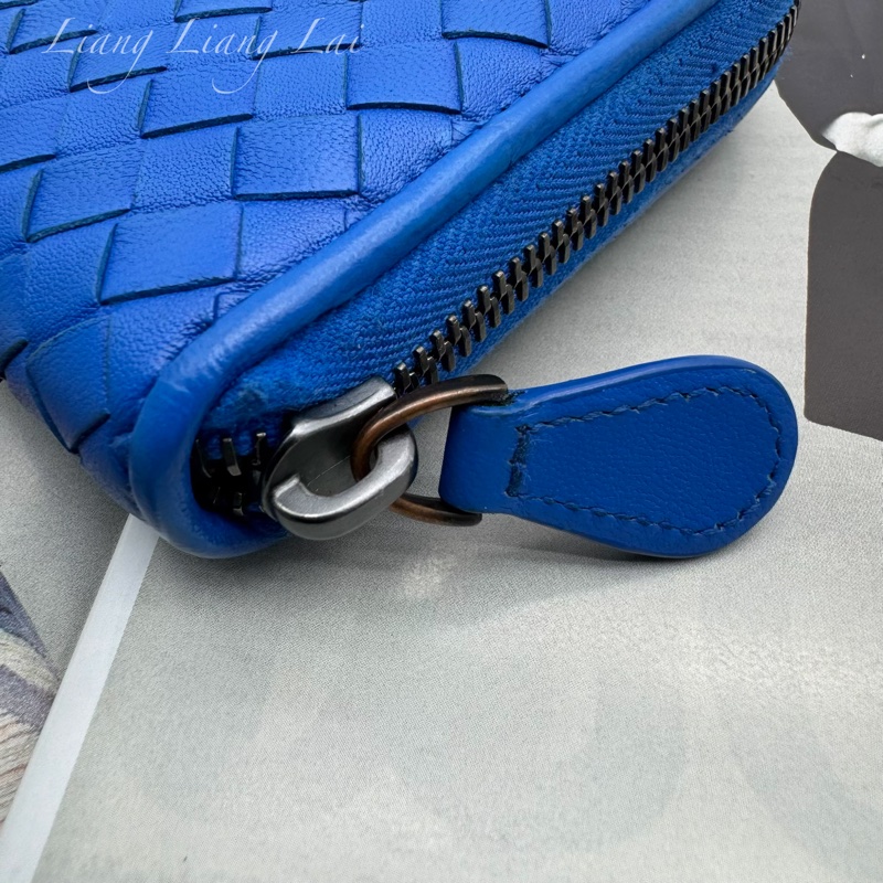 BOTTEGA VENETA BV經典小羊皮編織寶藍色拉鏈長夾-13