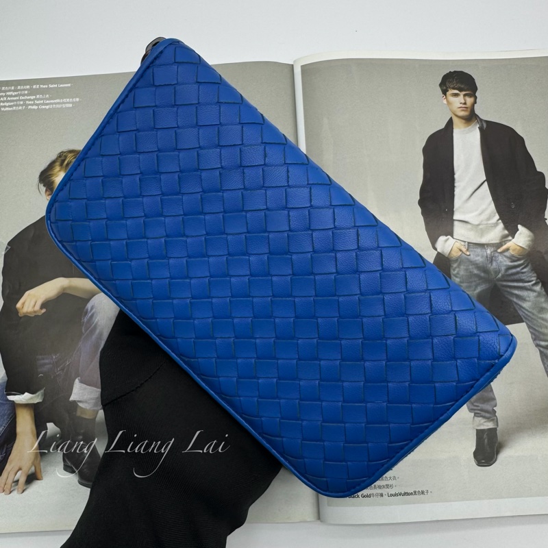 BOTTEGA VENETA BV經典小羊皮編織寶藍色拉鏈長夾-15