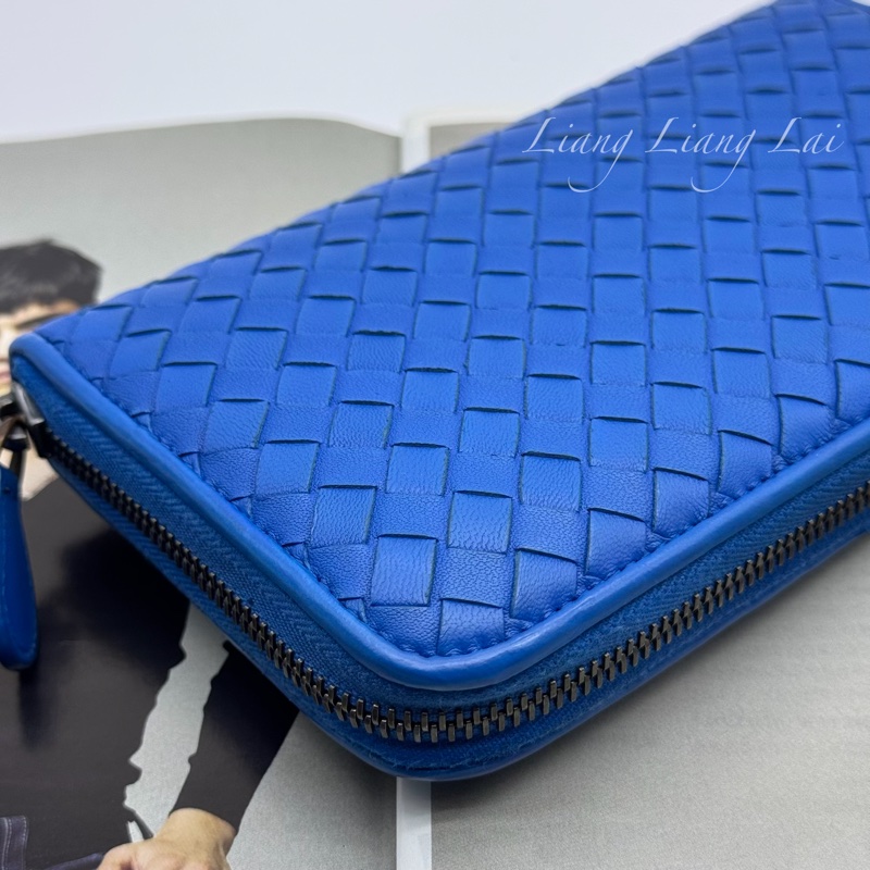 BOTTEGA VENETA BV經典小羊皮編織寶藍色拉鏈長夾-20