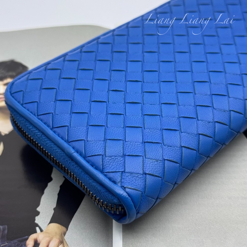 BOTTEGA VENETA BV經典小羊皮編織寶藍色拉鏈長夾-21