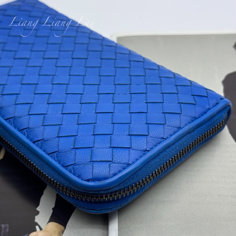 BOTTEGA VENETA BV經典小羊皮編織寶藍色拉鏈長夾-22