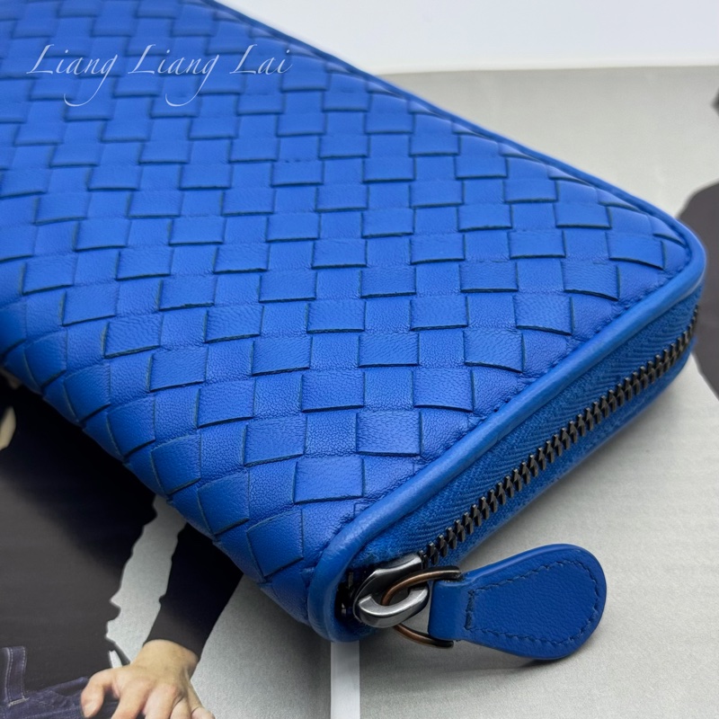 BOTTEGA VENETA BV經典小羊皮編織寶藍色拉鏈長夾-23