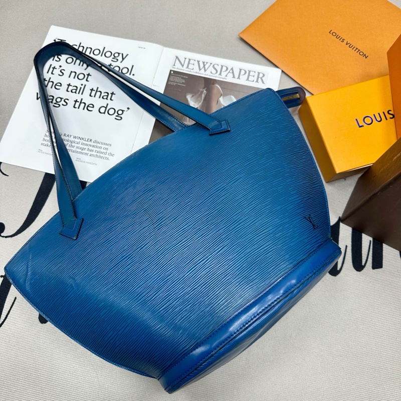 「特價優惠 」Louis Vuitton 路易威登LV Epi水波紋藍色托特包 手提 側背 中古 vintage-0