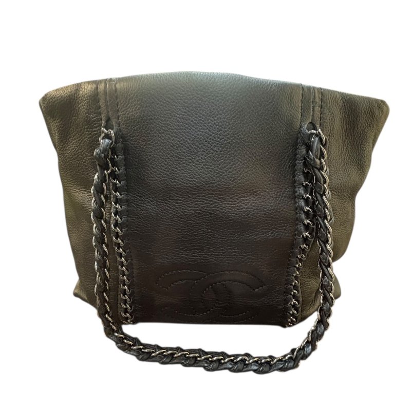 【美收精品】CHANEL黑色牛皮黑練肩背包 4-860-0