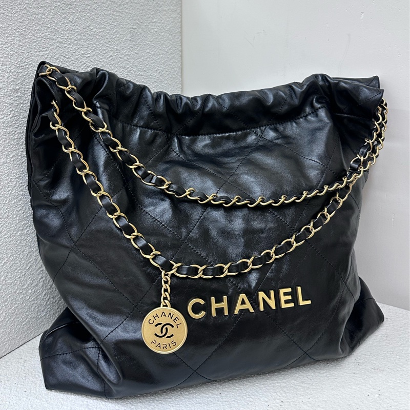 【99新】Chanel 22包 中號 Medium黑金 單肩包-0