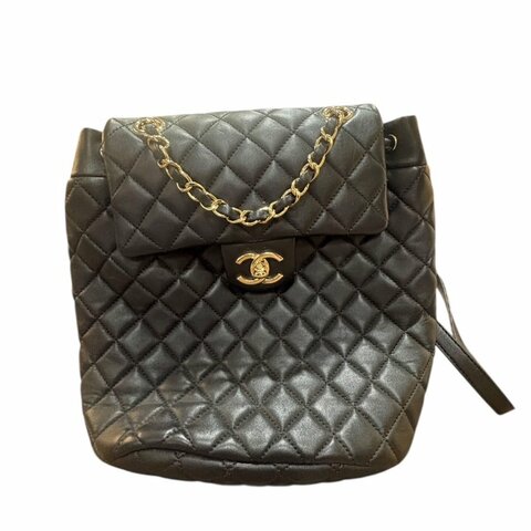 【美收精品】CHANEL黑色羊皮菱格紋後背包 4-579