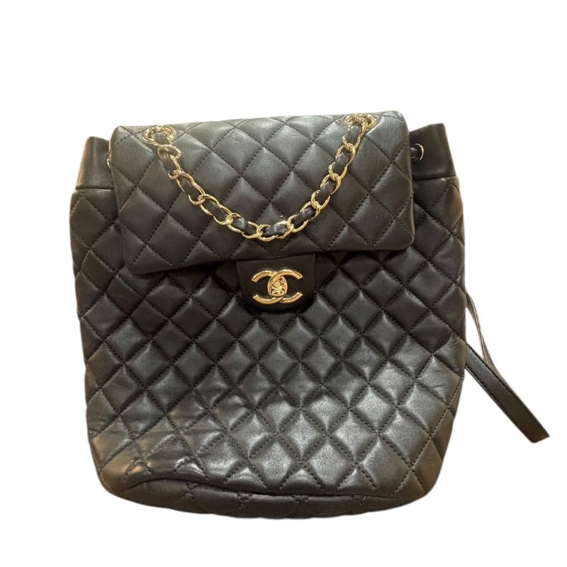 【美收精品】CHANEL黑色羊皮菱格紋後背包 4-579-0