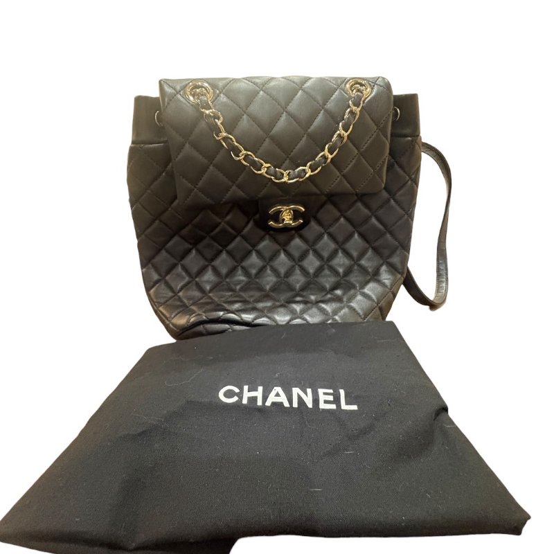 【美收精品】CHANEL黑色羊皮菱格紋後背包 4-579-16