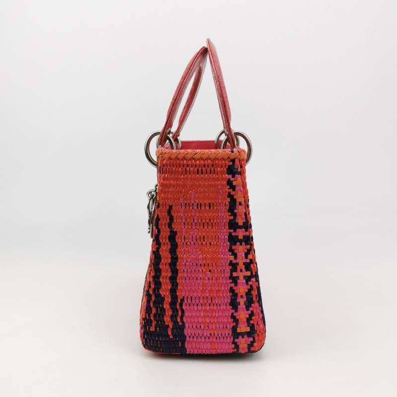 Dior Lady Dior戴妃包中號拼色字母Logo吊飾單肩包-2