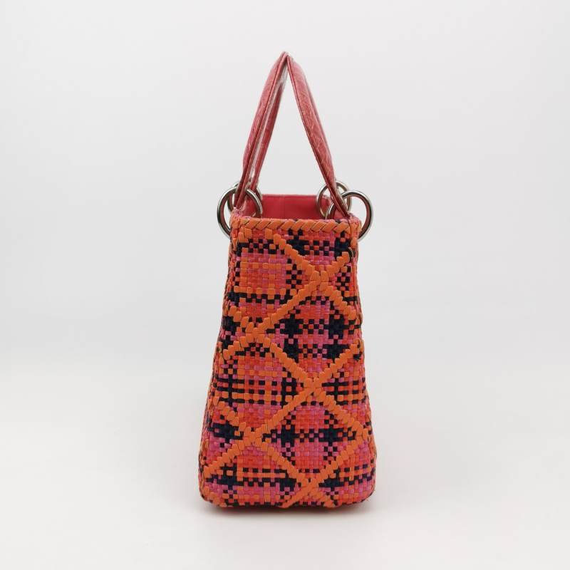 Dior Lady Dior戴妃包中號拼色字母Logo吊飾單肩包-3