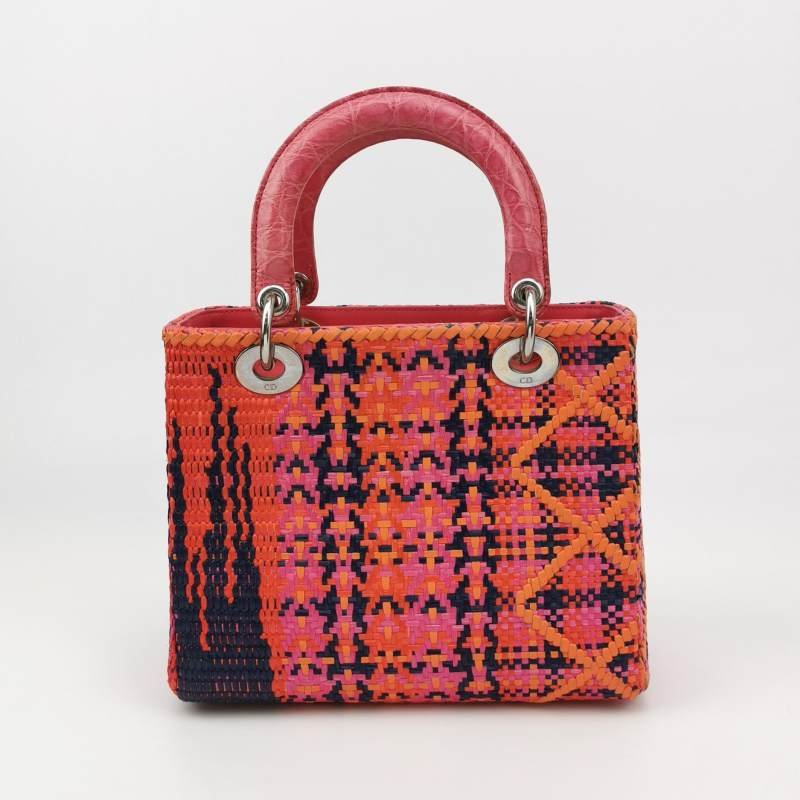 Dior Lady Dior戴妃包中號拼色字母Logo吊飾單肩包-4