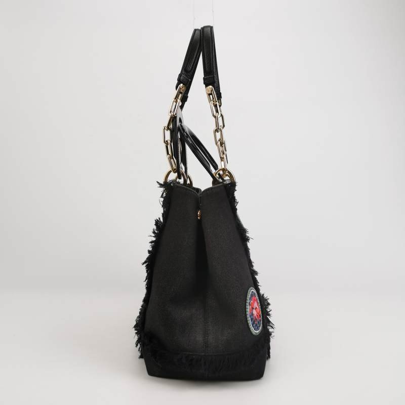 Dior D-Light帆布拼色徽章貼飾字母Logo吊飾單肩包-3