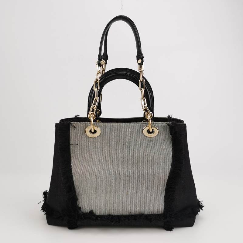 Dior D-Light帆布拼色徽章貼飾字母Logo吊飾單肩包-4