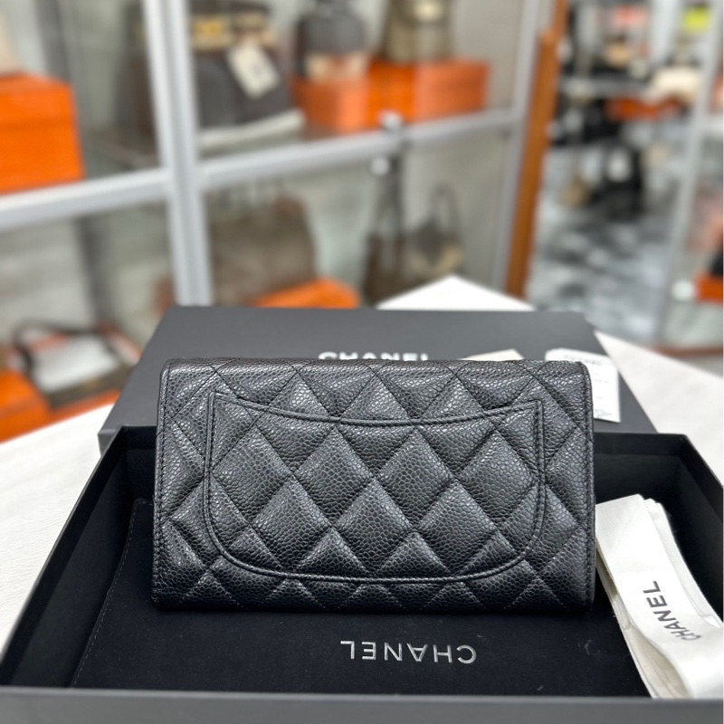 【88🆕】Chanel 黑銀荔枝牛皮長款錢包-1
