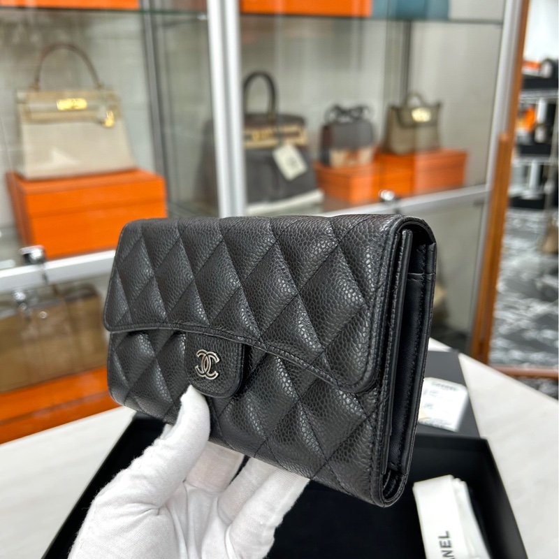 【88🆕】Chanel 黑銀荔枝牛皮長款錢包-2