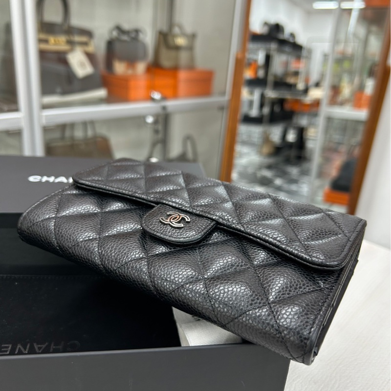 【88🆕】Chanel 黑銀荔枝牛皮長款錢包-5
