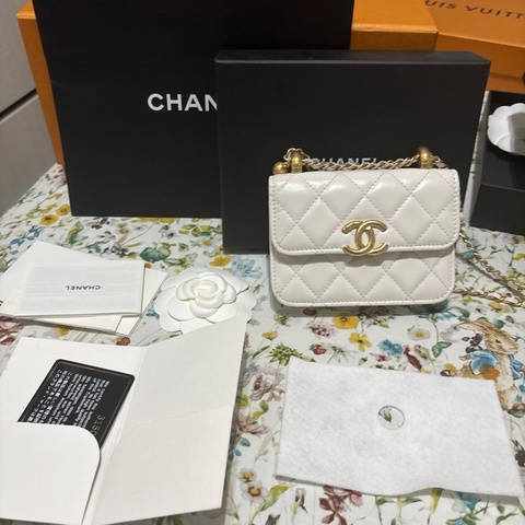 香奈兒雙金珠小包 香奈兒白色 雙金球