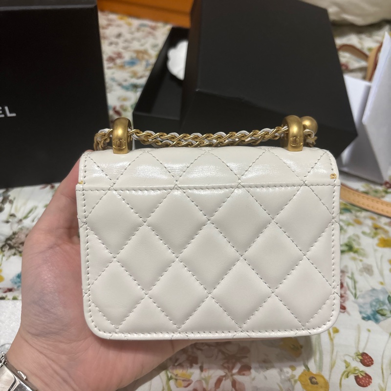 香奈兒雙金珠小包 香奈兒白色 雙金球-3