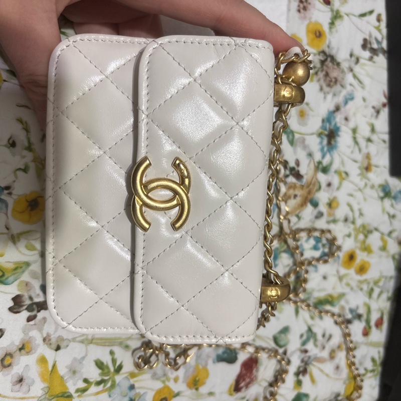 香奈兒雙金珠小包 香奈兒白色 雙金球-4