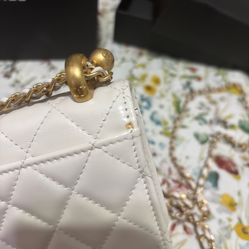 香奈兒雙金珠小包 香奈兒白色 雙金球-13