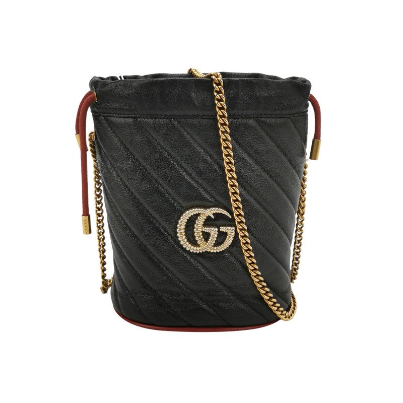 Gucci GG Marmont迷你牛皮撞色滾邊雙G標誌水桶包斜挎包-0