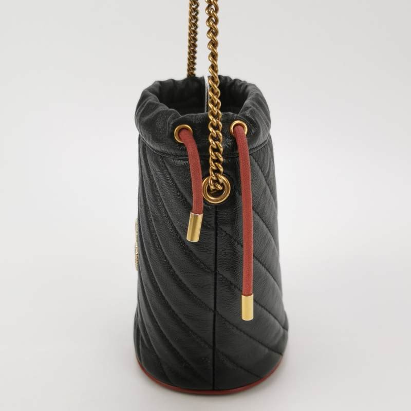 Gucci GG Marmont迷你牛皮撞色滾邊雙G標誌水桶包斜挎包-2