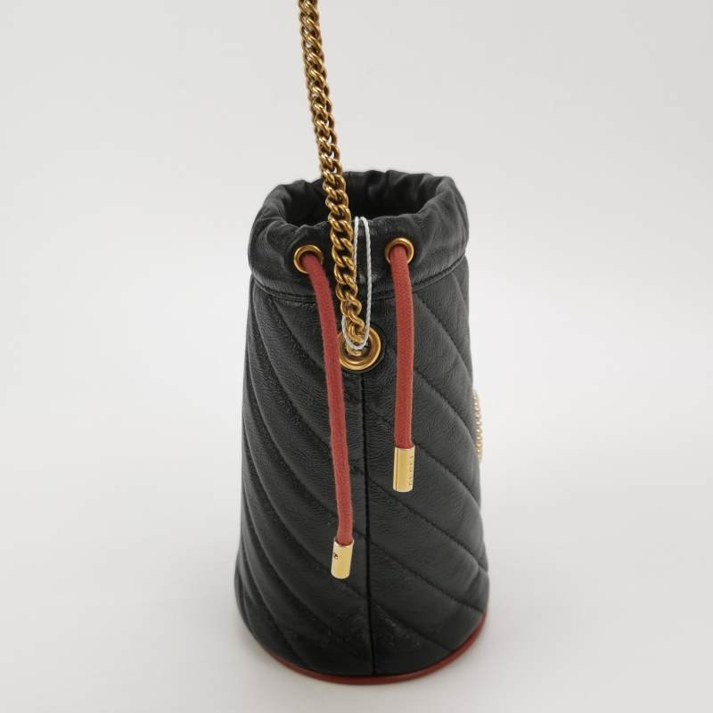 Gucci GG Marmont迷你牛皮撞色滾邊雙G標誌水桶包斜挎包-3