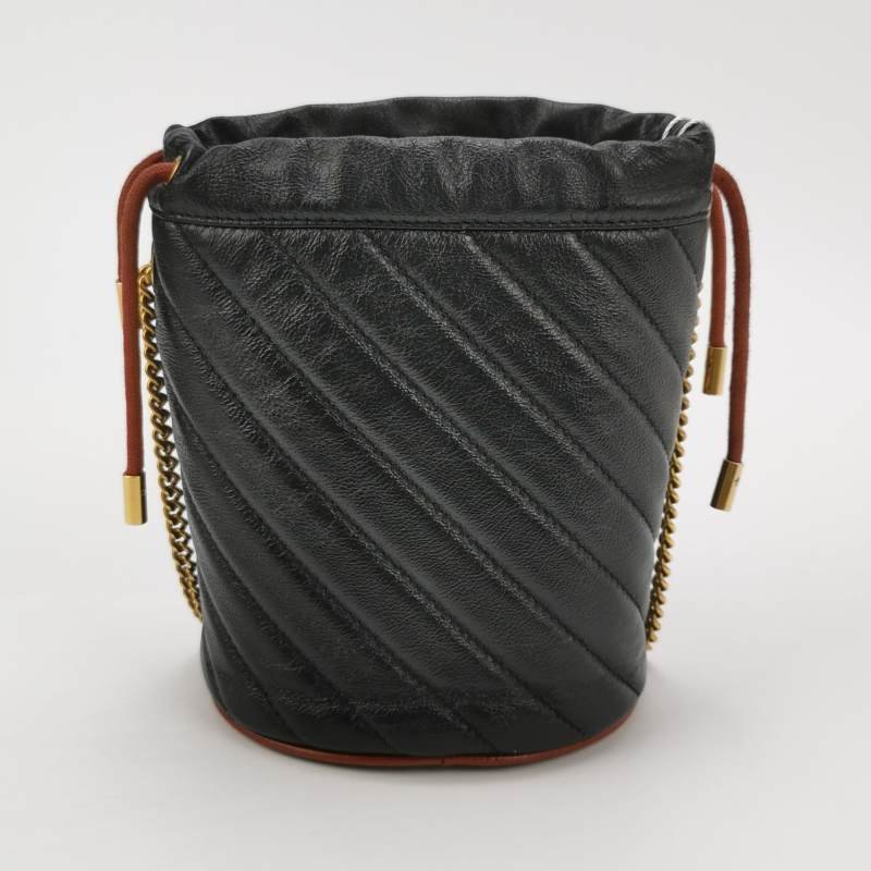 Gucci GG Marmont迷你牛皮撞色滾邊雙G標誌水桶包斜挎包-4