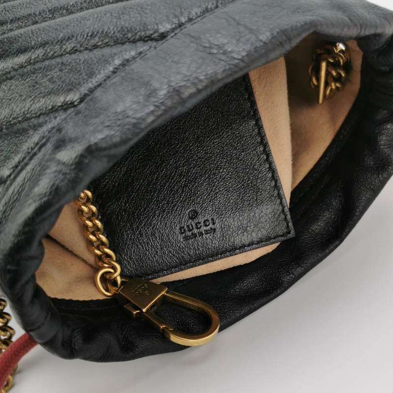 Gucci GG Marmont迷你牛皮撞色滾邊雙G標誌水桶包斜挎包-7