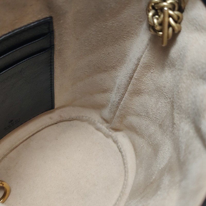 Gucci GG Marmont迷你牛皮撞色滾邊雙G標誌水桶包斜挎包-8