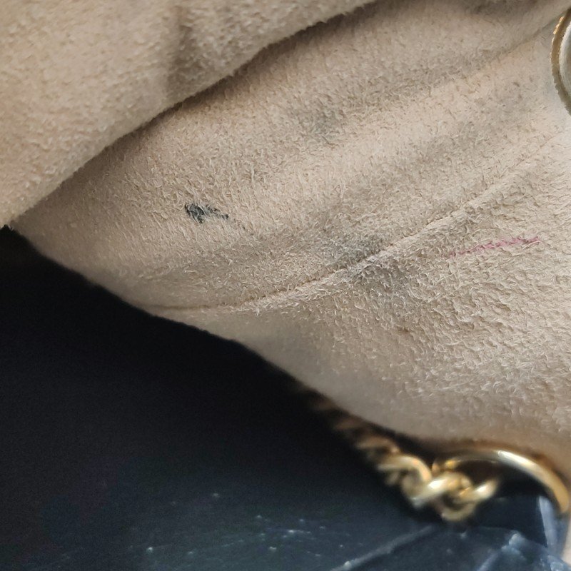 Gucci GG Marmont迷你牛皮撞色滾邊雙G標誌水桶包斜挎包-9