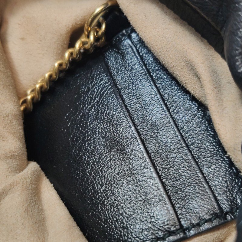 Gucci GG Marmont迷你牛皮撞色滾邊雙G標誌水桶包斜挎包-10