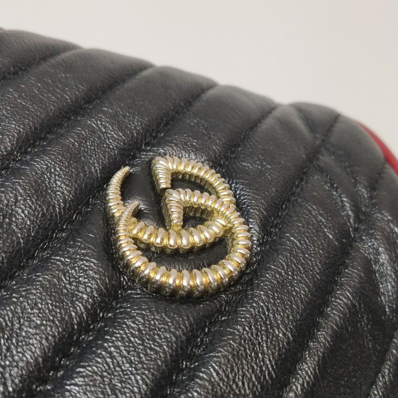 Gucci GG Marmont迷你牛皮撞色滾邊雙G標誌水桶包斜挎包-11