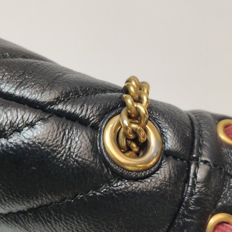 Gucci GG Marmont迷你牛皮撞色滾邊雙G標誌水桶包斜挎包-12