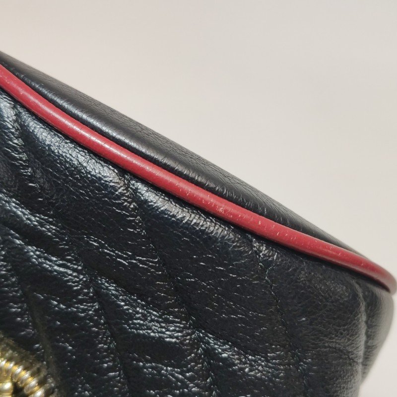 Gucci GG Marmont迷你牛皮撞色滾邊雙G標誌水桶包斜挎包-14