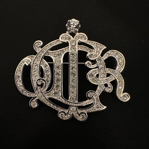 Christian Dior 中古舊標誌南瓜車水鑽胸針