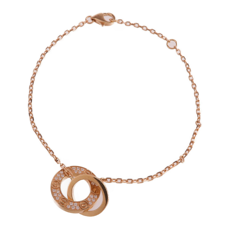 CARTIER 18K玫瑰金Love Bracelet On Chain Paved鑽石手鏈-3