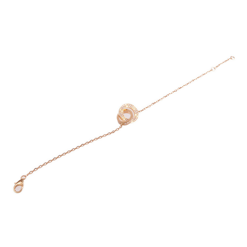 CARTIER 18K玫瑰金Love Bracelet On Chain Paved鑽石手鏈-7