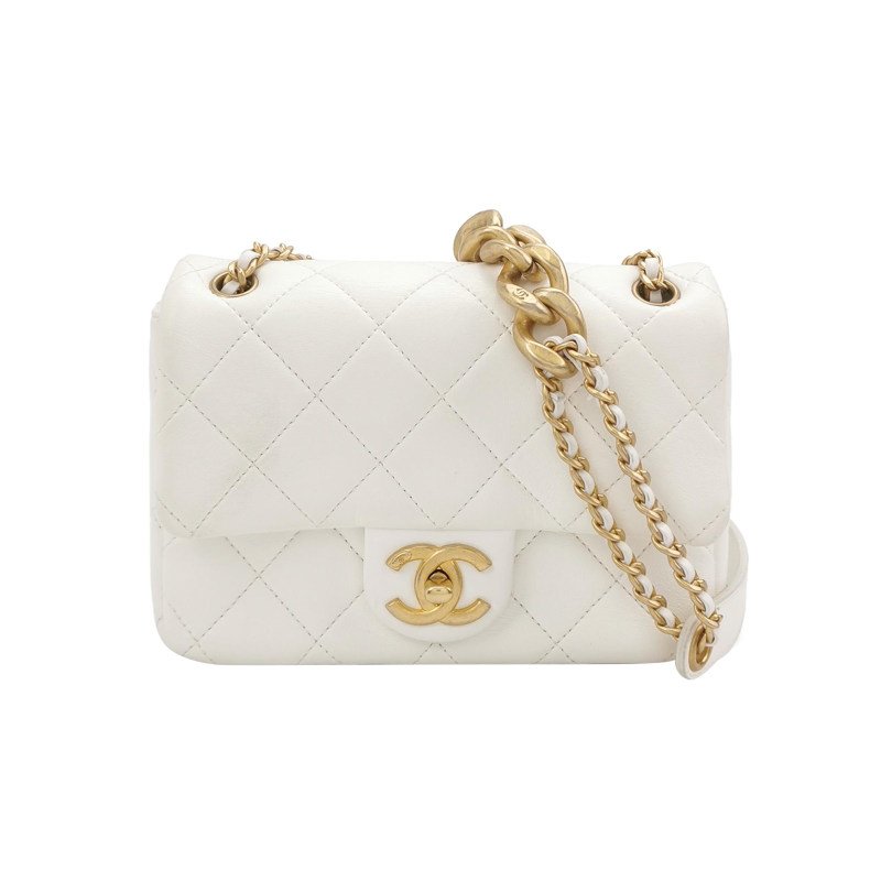 Chanel Classic Flap季節限定款方胖子羊皮菱格絎縫雙C扣皮穿鏈斜挎包單肩包-0