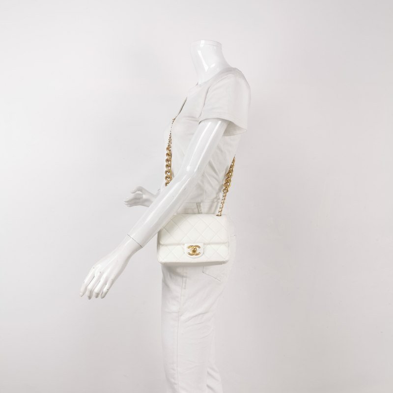 Chanel Classic Flap季節限定款方胖子羊皮菱格絎縫雙C扣皮穿鏈斜挎包單肩包-1