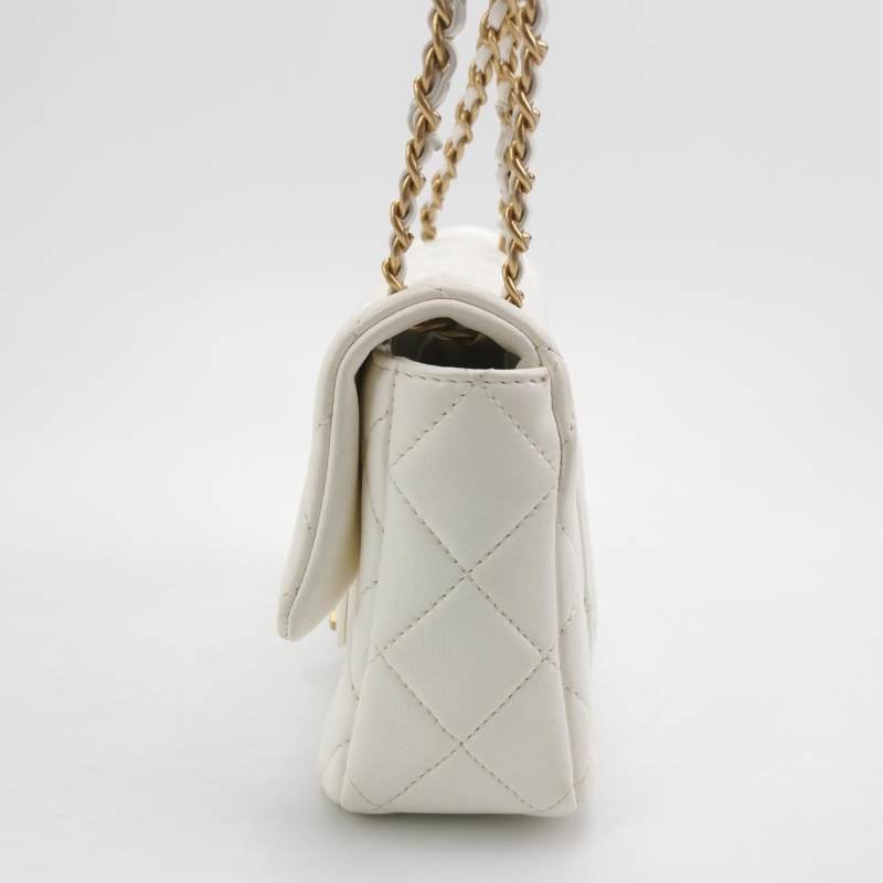 Chanel Classic Flap季節限定款方胖子羊皮菱格絎縫雙C扣皮穿鏈斜挎包單肩包-2