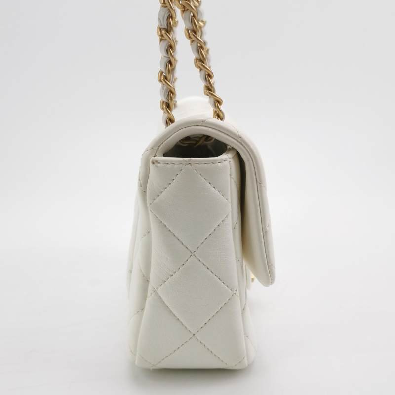 Chanel Classic Flap季節限定款方胖子羊皮菱格絎縫雙C扣皮穿鏈斜挎包單肩包-3