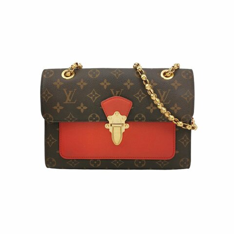 Louis Vuitton(LV)Victoire維多利亞中號牛皮老花拼皮鈎扣單肩包晶片款
