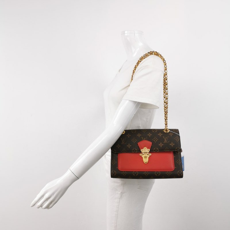 Louis Vuitton(LV)Victoire維多利亞中號牛皮老花拼皮鈎扣單肩包晶片款-1