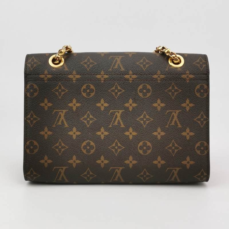 Louis Vuitton(LV)Victoire維多利亞中號牛皮老花拼皮鈎扣單肩包晶片款-4