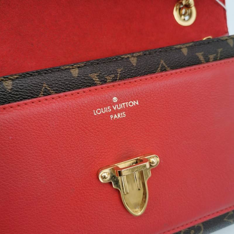 Louis Vuitton(LV)Victoire維多利亞中號牛皮老花拼皮鈎扣單肩包晶片款-7