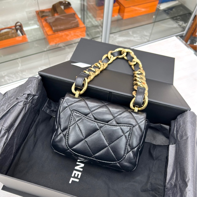 【98🆕】Chanel 22S芯片 黑金小號粗鏈腋下包-3